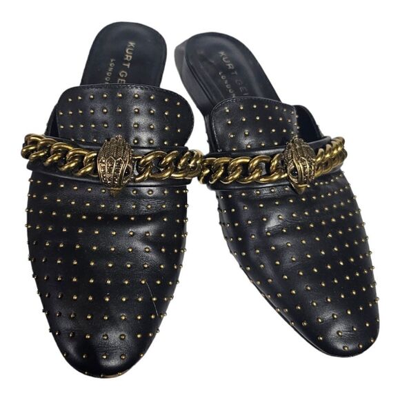 KURT GEIGER LONDON Black Leather Studded Chelsea Loafer Mule - Size 37 - Picture 2 of 8